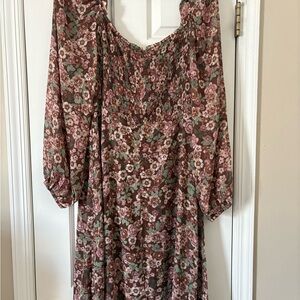 ASTR the Label Smocked Floral Square Neck Midi Dress NWT Size XL Cottagecore